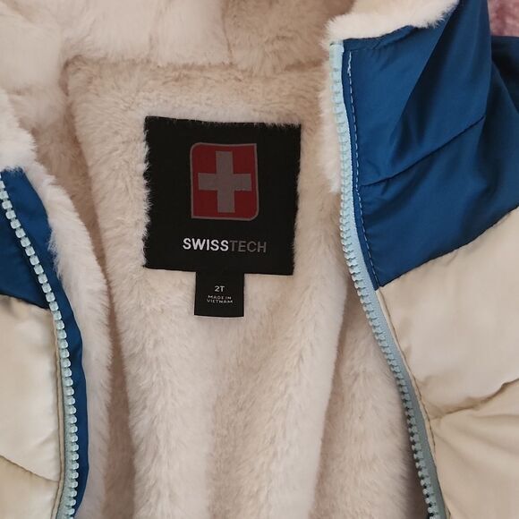 Swiss Tech Girls Warm Winter Jacket with White Soft Fuzzy Interior Blue White - Picture 3 of 5